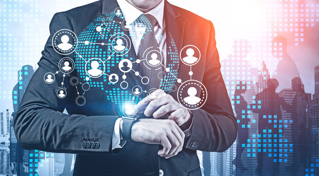 Man with smartwatch, HR icons - Powered by Adobe