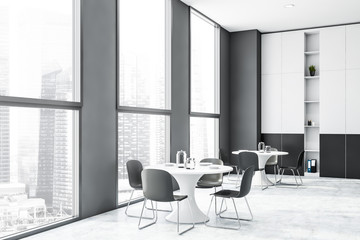 Gray and white office canteen interior