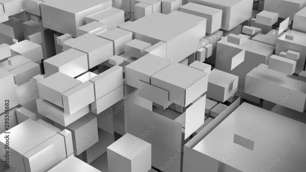 Poster 3d render background with fractured into squares and rectangles surface. random sizes of pieces. loo