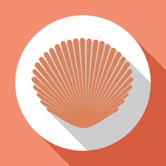 Seashell flat icon light pink color with long shadow. Flat design style. Vector illustration. EPS10.