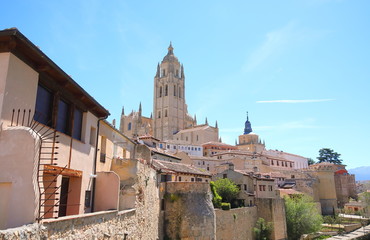 Old town cityscape and Segovia cathedral Segovia Spain