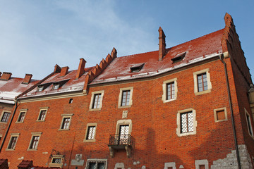 Old brick building of Wawel castle in Krakow