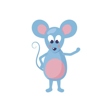 Beautiful cartoon character blue mouse on transparent background. Isolated illustration. Colorful vector drawing. Graphic vector art. White background. Cartoon illustration. Funny character cute mouse