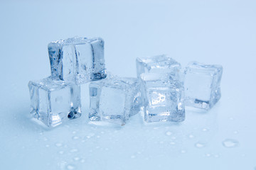 ice cubes and water drops close up