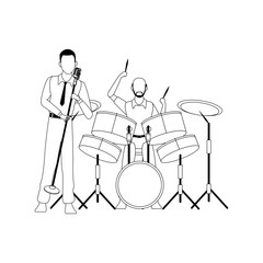 singer and musician playing drums set, flat design