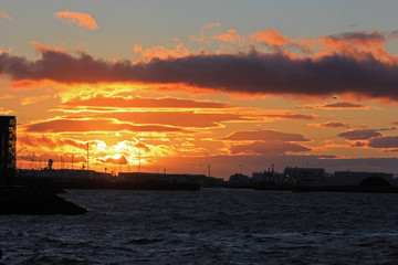 impressive midnight sunset over reykjavik