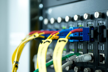 Optic fiber connected into telecommunication control panel