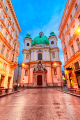 Vienna, Austria: Night view of the St. Peter Church, Peterskirche, a Baroque Roman Catholic parish church