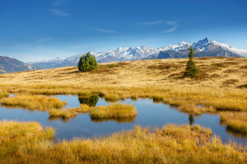 Bergsee in einer Herbstlandschaft im Zillertal in Tirol