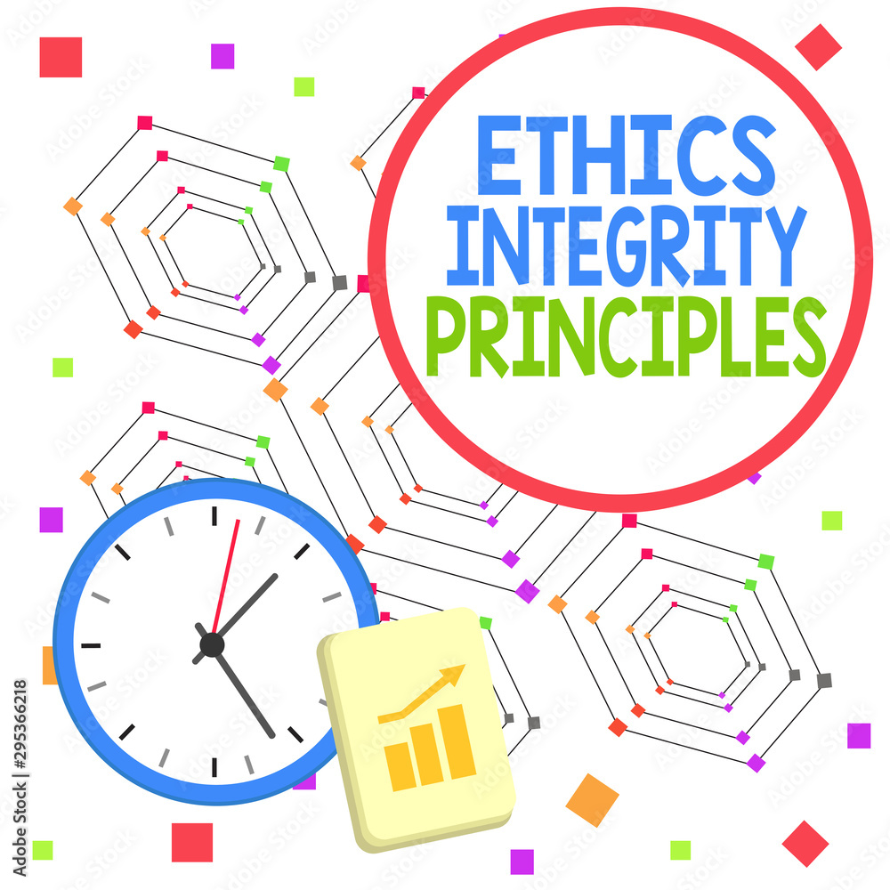 Poster handwriting text ethics integrity principles. conceptual photo quality of being honest and having st