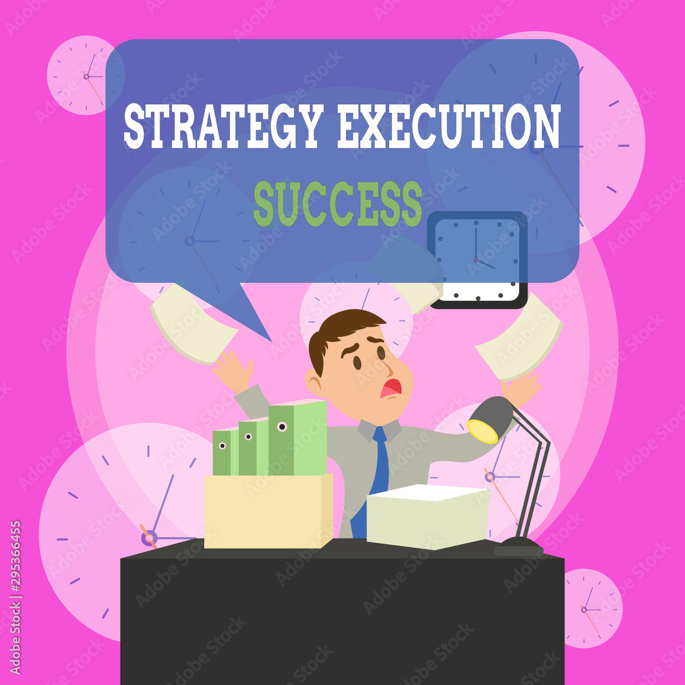 Poster writing note showing strategy execution success. business concept for putting plan or list and start