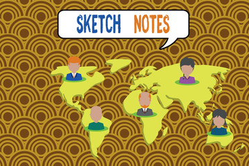 Conceptual hand writing showing Sketch Notes. Concept meaning visual notetaking Combination of notetaking and doodling Connection multiethnic persons all Global business earth map