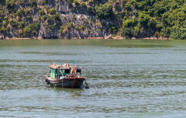 Barcos de transporte  en la bahía de Ha long