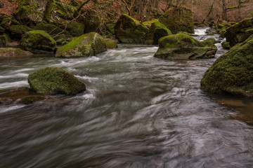 Waterfall in the forest in autumn, Irrel waterfalls