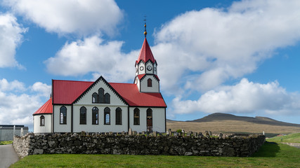 The church in sandavagur on the Faroe Island of Vagar