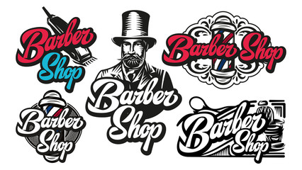Vector set of five vector templates for barbershop. Elements for design.