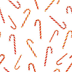 Candy cane seamless pattern isolated on white. Christmas and New Year concept. Holiday sweet lollipop.