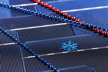 Solar panels decorated to New Year's holidays.