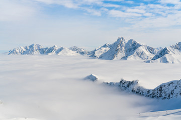 Panorama of ski runs on the Kaunertal glacier in Austria.
