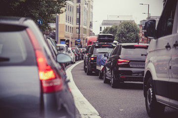 Heavy traffic on a congested busy London street