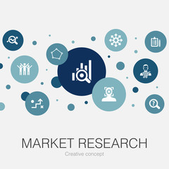 Market research trendy circle template with simple icons. Contains such elements as strategy, investigation, survey