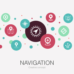 Navigation trendy circle template with simple icons. Contains such elements as location, map, gps