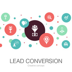 lead conversion trendy circle template with simple icons. Contains such elements as sales, analysis, prospect