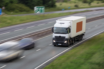 Lorry Traffic on motorway, United Kingdom - obrazy, fototapety, plakaty