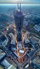 Beautiful panoramic aerial drone view to the center of Warsaw City and The Warsaw Spire - 220 metre...