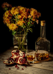 still life with grapes and wine