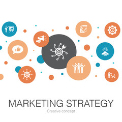marketing strategy trendy circle template with simple icons. Contains such elements as planning, marketing manager, planning