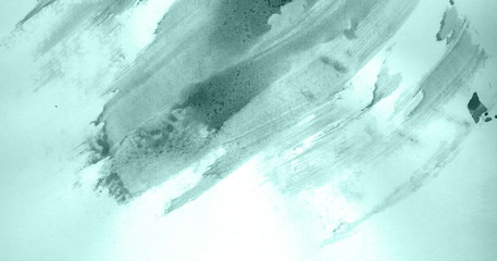 Abstract watercolor background hand-drawn on paper. Volumetric smoke elements. Blue-Green color. For design, web, card, text, decoration, surfaces.