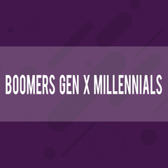Handwriting text writing Boomers Gen X Millennials. Conceptual photo generally considered to be about thirty years Oblong Geometric Shape Angle Pattern in Different Sizes in Violet Monochrome
