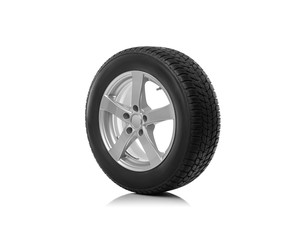 Car wheel is isolated on a white background.