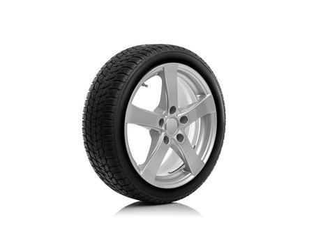 Car wheel is isolated on a white background.