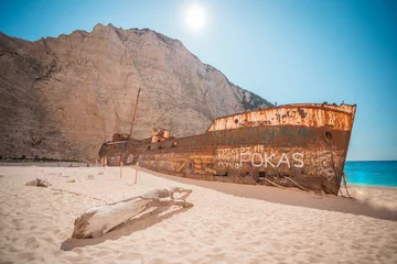 Washable wall murals Navagio Beach,  Zakynthos, Greece Close up of Ship Wreck beach at the Navagio beach. The most famous natural landmark of Zakynthos, Greek island in the Ionian Sea.