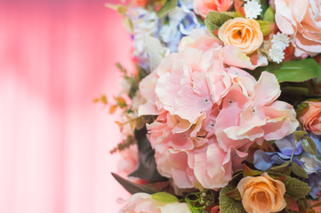 Obraz na płótnie Canvas Bouquet of roses and color flowers decor close up.