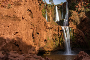 Fototapeta na wymiar Ouzoud Falls ( Cascades d'Ouzoud ) in the Grand Atlas village of Tanaghmeilt, in the Azilal province in Morocco, Africa. Morocco’s highest waterfall