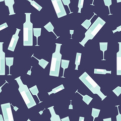 Seamless pattern with wine and different glasses
