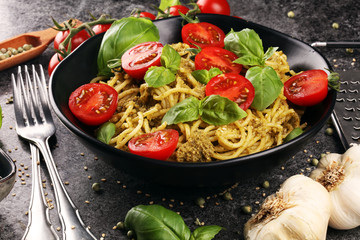 Plate of delicious spaghetti Bolognaise or Bolognese with savory minced beef and tomato sauce...