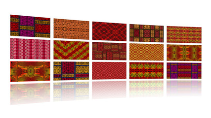Fototapeta premium Wall of African fabrics, white background