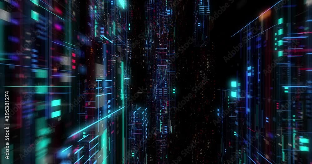 Poster seamless loop global connection business cloud computing service, ig data visualization. blockchain.