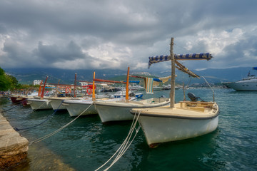 Naklejka na ściany i meble Budva city, Montenegro, marina harbor