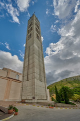 Obraz premium Cathedral of the Blessed Virgin Mary Mother of the Church in Mostar &nbsp; on the Neretva River in Bosnia and Herzegovina
