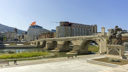 bridge in macedonian capitol skopje - obrazy, fototapety, plakaty