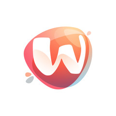 W letter logo at colorful watercolor splash background.