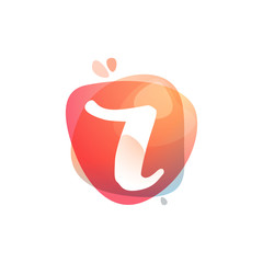 R letter logo at colorful watercolor splash background.