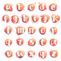 Alphabet letters at colorful watercolor splash background.