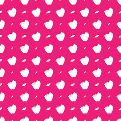 seamless pattern with apples and sheets on dark pink bg