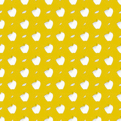 seamless pattern with apples and sheets on yellow gold bg